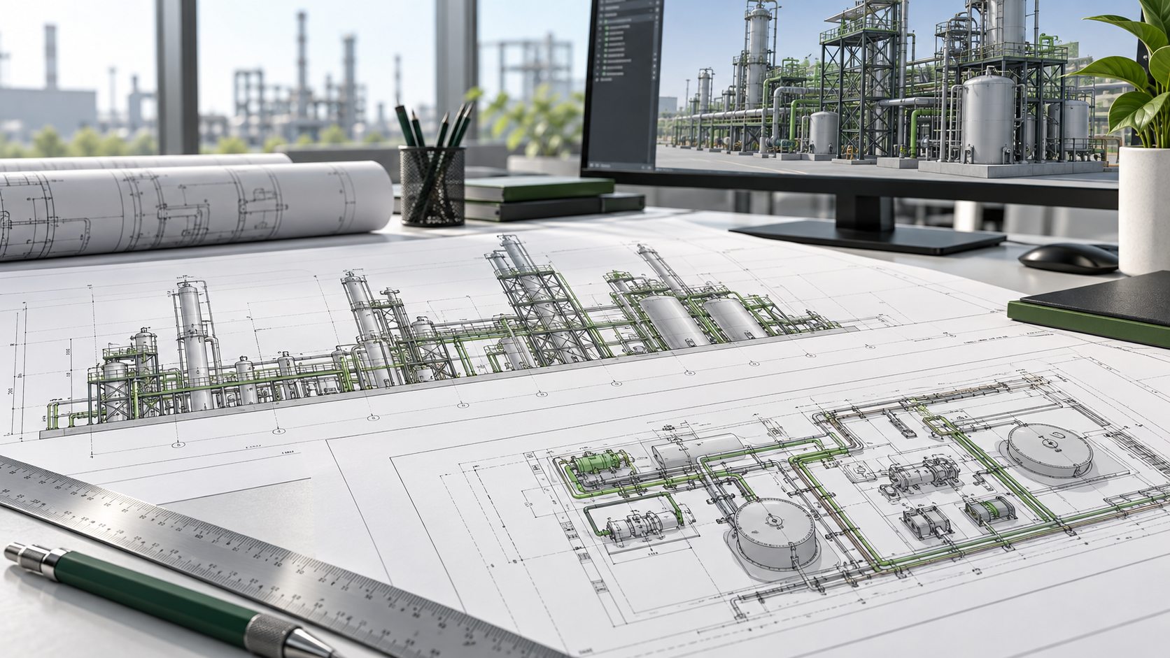 Engineering design drawings and plant layout