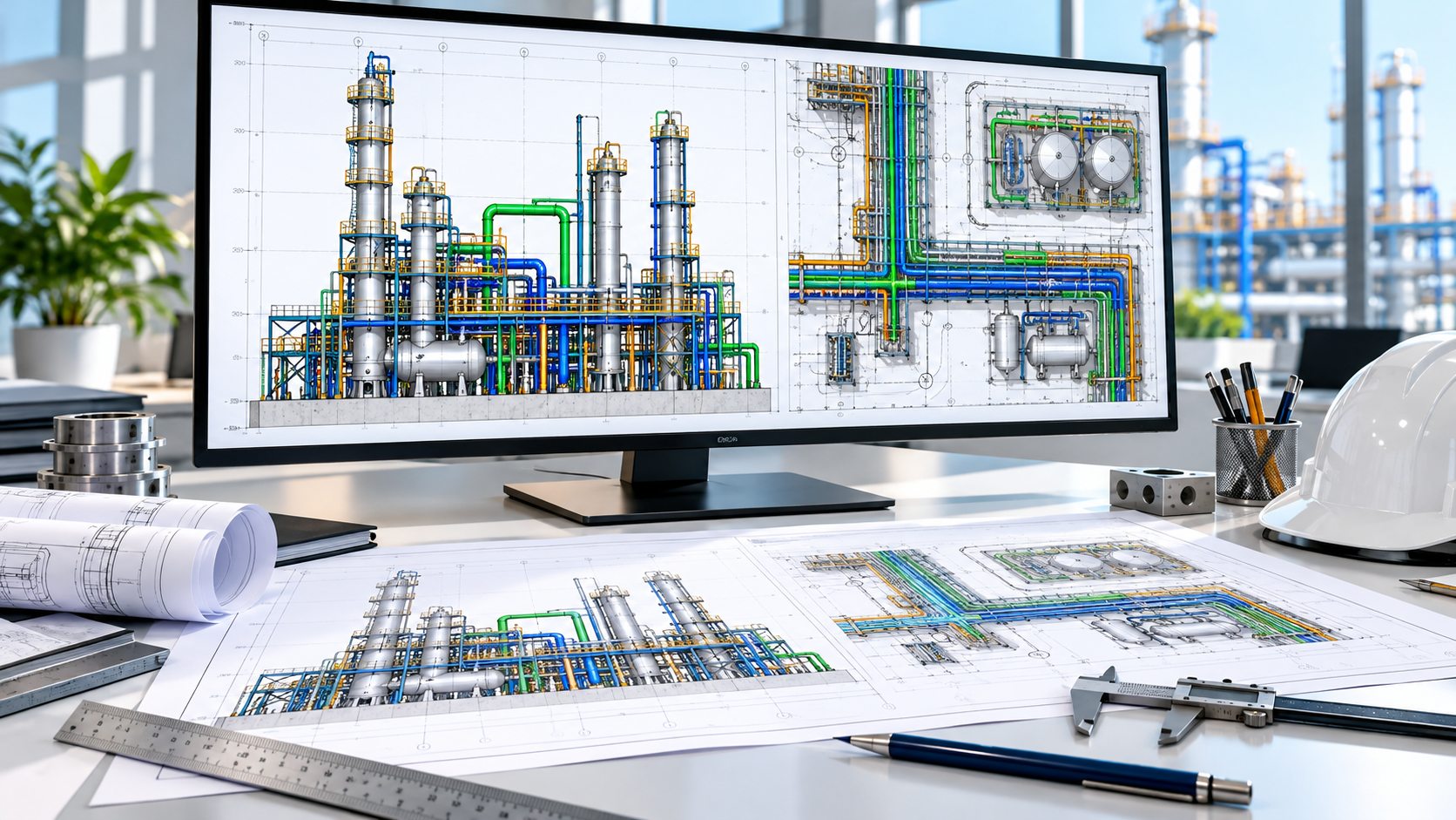 Process plant engineering drawings on a design workstation