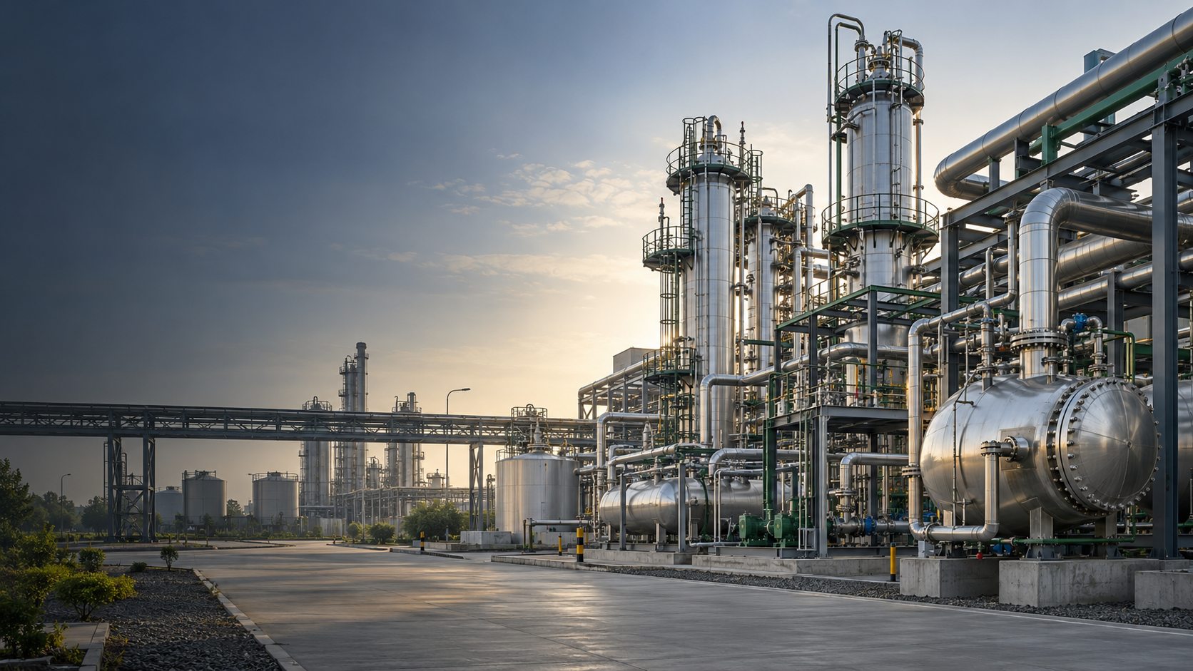 Industrial process plant at morning light
